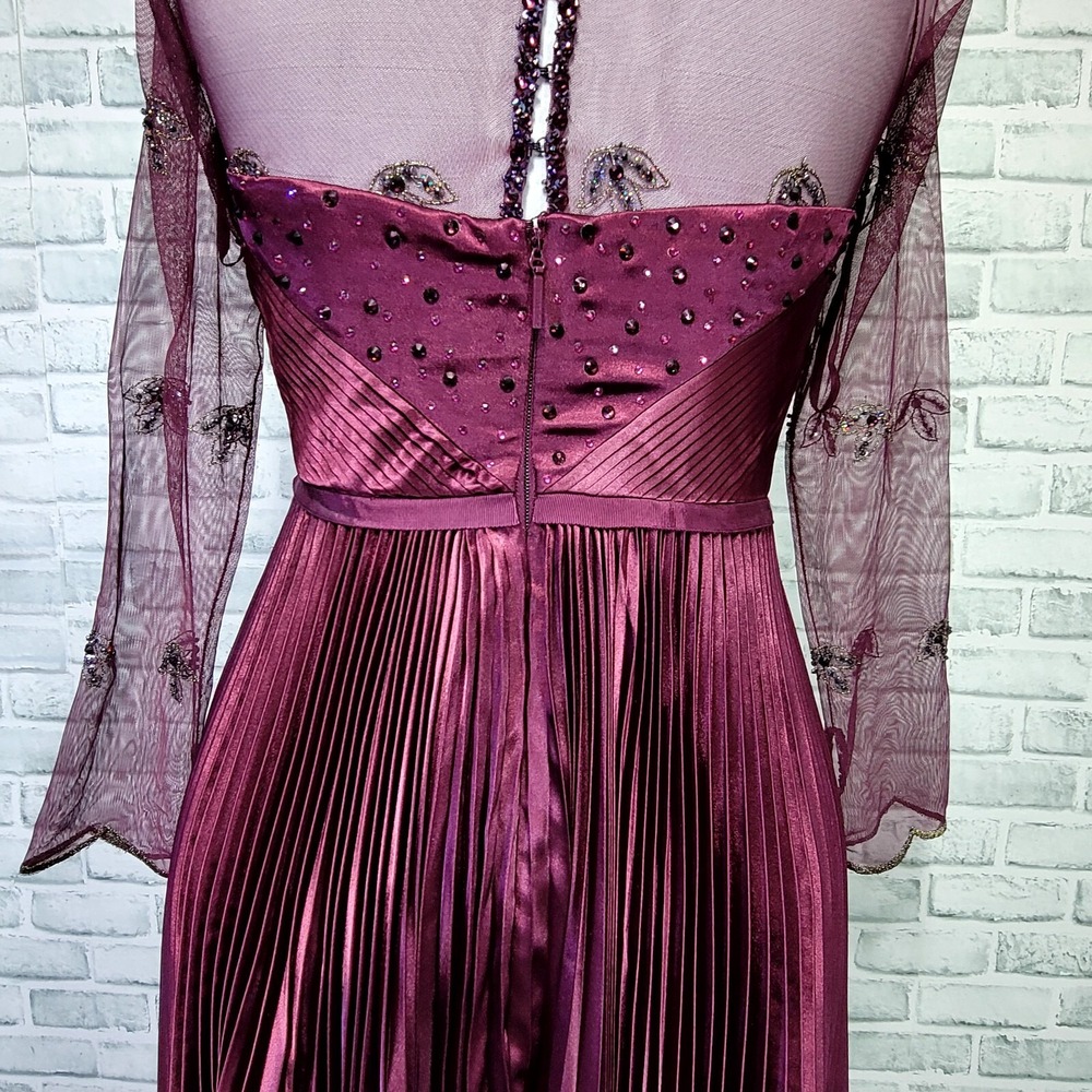 Ted Baker 4/L‎ Limited Edition Purple Pleated Formal Gown Beaded Long Sleeve - Picture 14 of 16